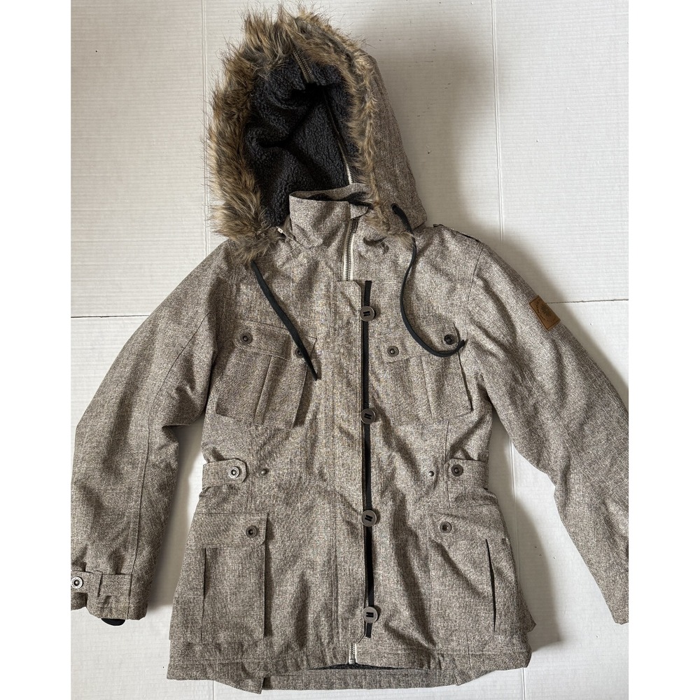 NORWEAR - Women's Brown Winter Coat Jacket Faux Fur Hood - Size Medium